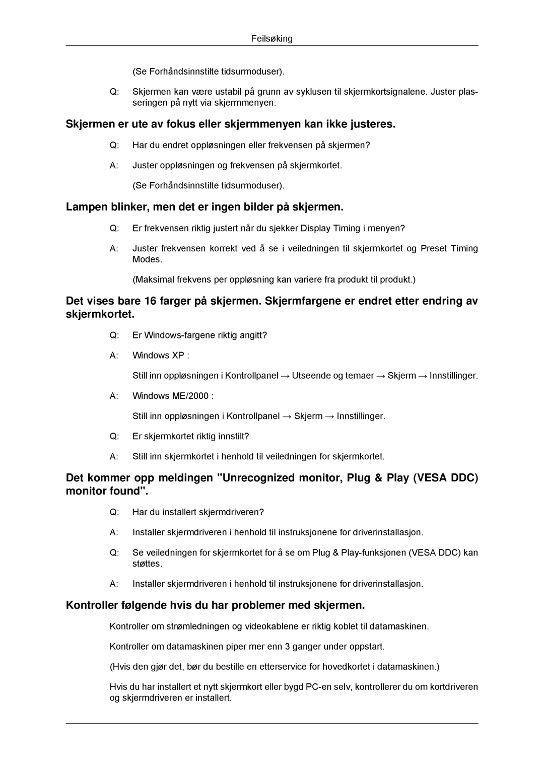 Samsung LS22EFHKFV/EN, LS23EFHKFV/EN manual Lampen blinker, men det er ingen bilder på skjermen 