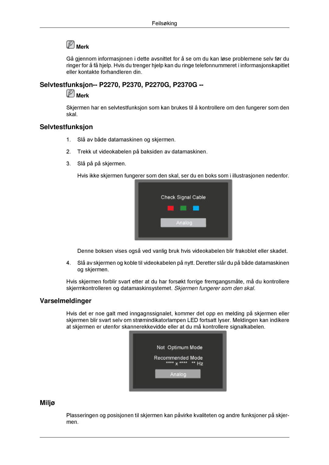 Samsung LS22EFHKFV/EN, LS23EFHKFV/EN manual Selvtestfunksjon-- P2270, P2370, P2270G, P2370G 