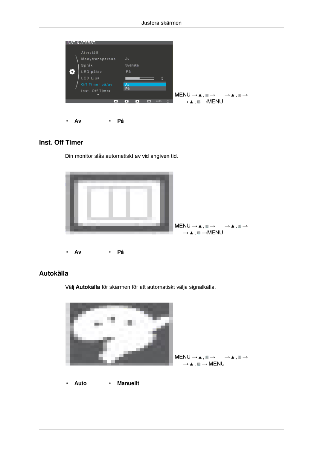 Samsung LS22EFHKFV/EN, LS23EFHKFV/EN manual Inst. Off Timer, Autokälla, Auto Manuellt 