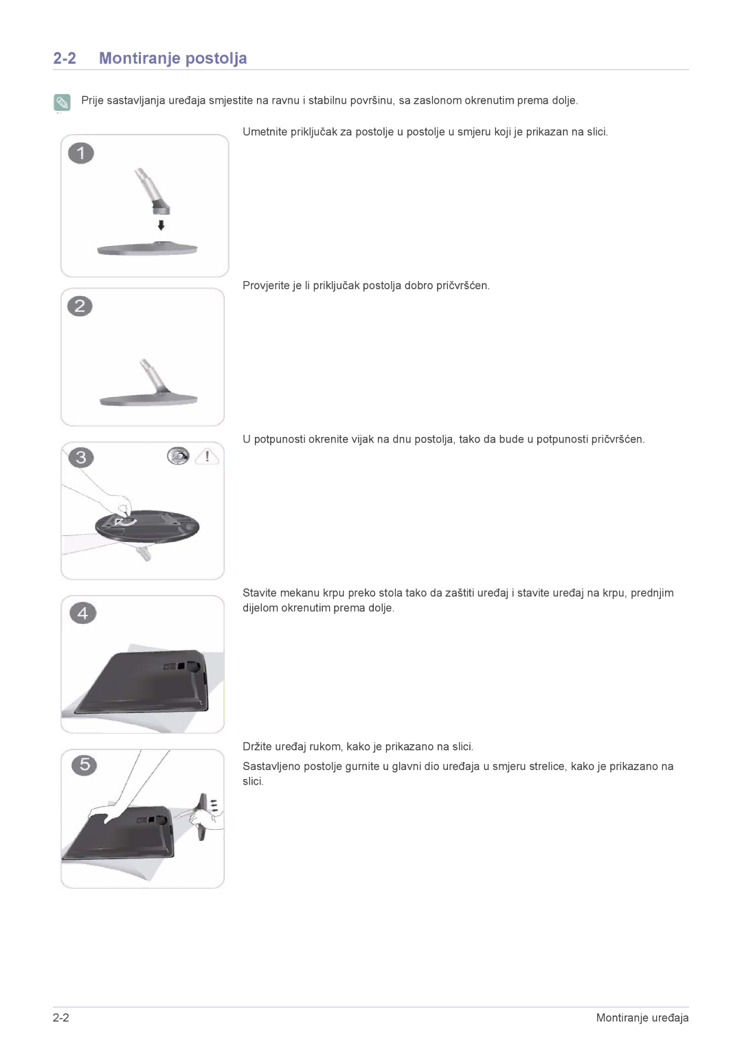 Samsung LS22EFVKUU/EN manual Montiranje postolja 