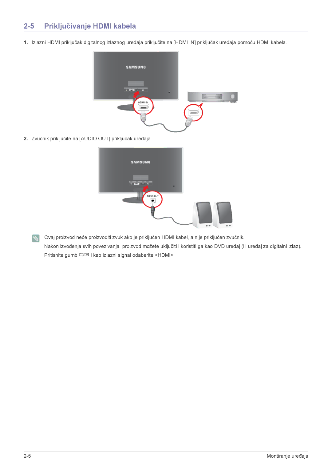 Samsung LS22EFVKUU/EN manual Priključivanje Hdmi kabela 