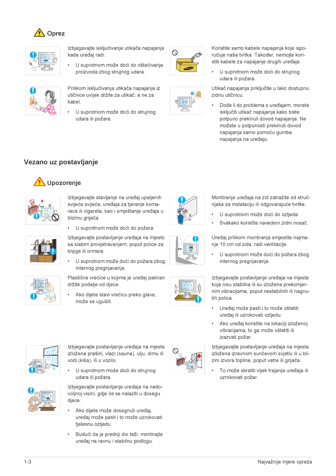 Samsung LS22EFVKUU/EN manual Vezano uz postavljanje, Oprez 