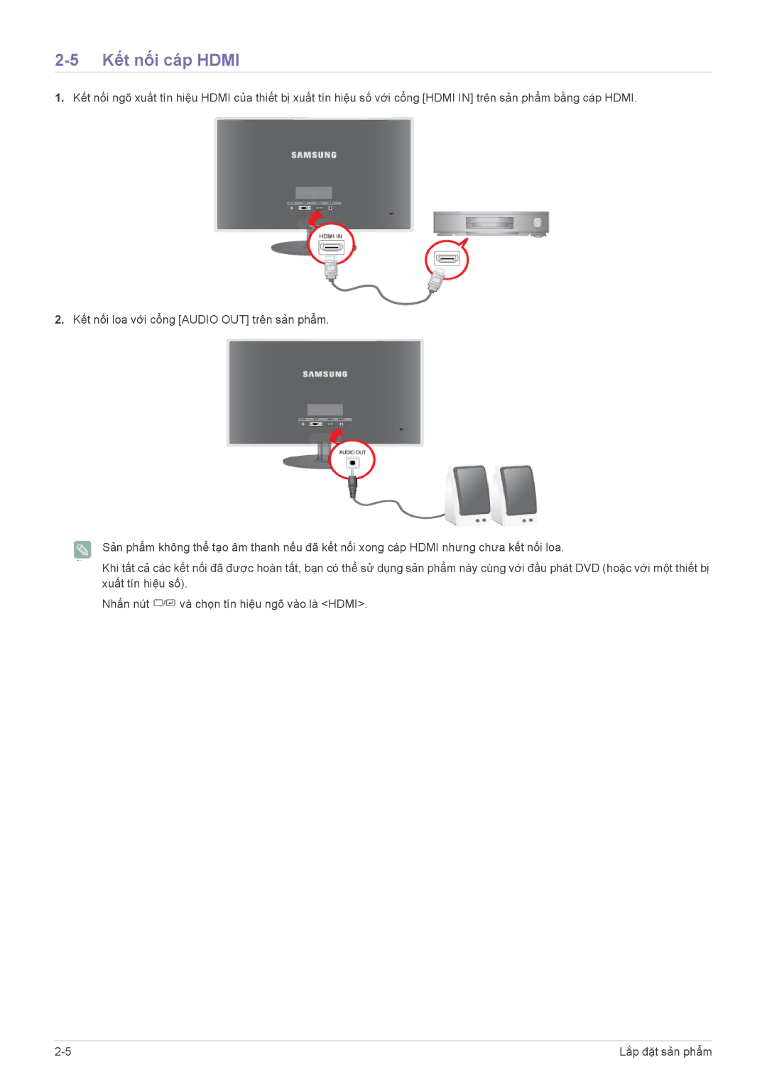 Samsung LS20EFVKUV/ZA, LS22EFVKUV/EN, LS20EFVKUVMXV manual Kết nối cáp Hdmi 