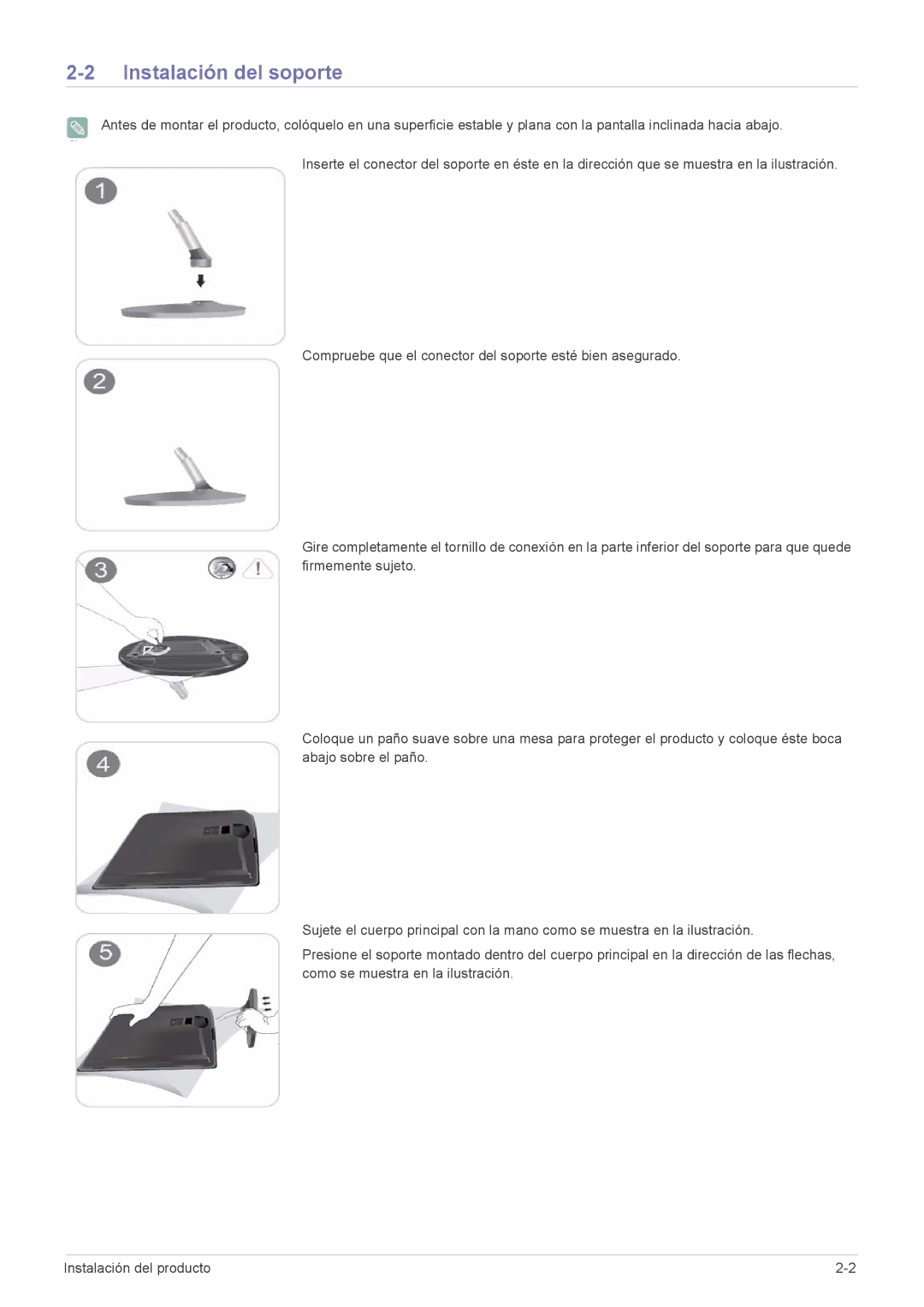 Samsung LS20EFVKUV/ZA, LS22EFVKUV/EN manual Instalación del soporte 