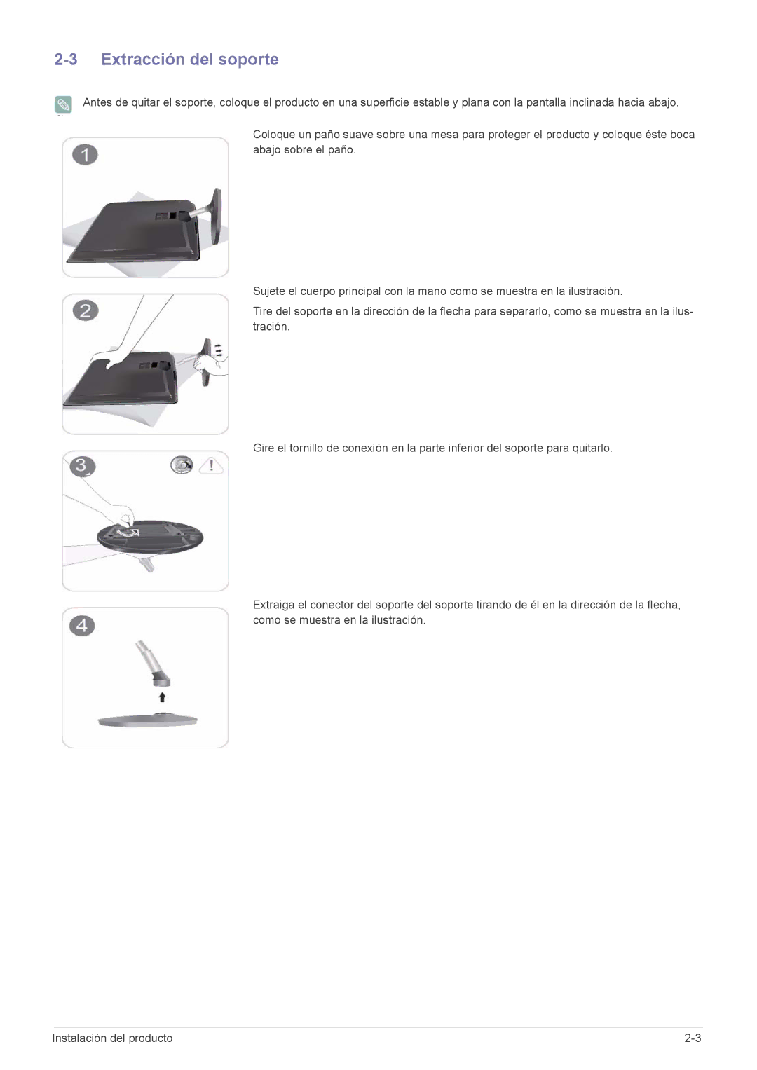 Samsung LS20EFVKUV/ZA, LS22EFVKUV/EN manual Extracción del soporte 