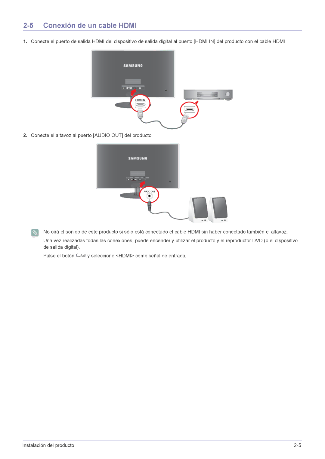 Samsung LS20EFVKUV/ZA, LS22EFVKUV/EN manual Conexión de un cable Hdmi 