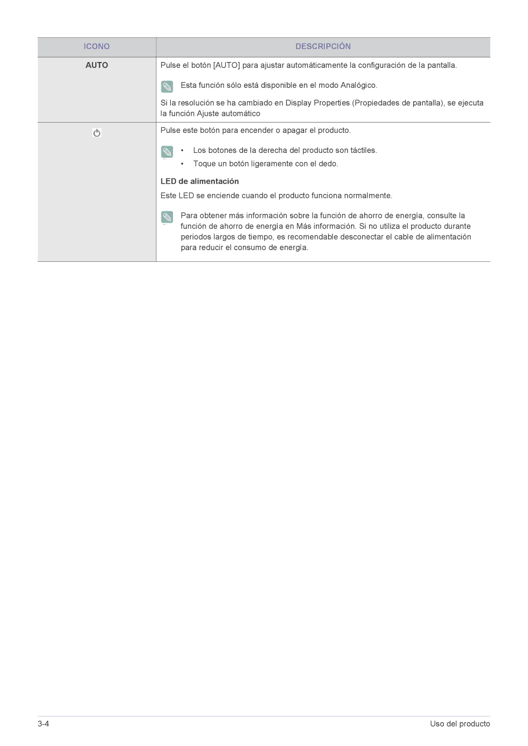 Samsung LS22EFVKUV/EN, LS20EFVKUV/ZA manual Auto, LED de alimentación 