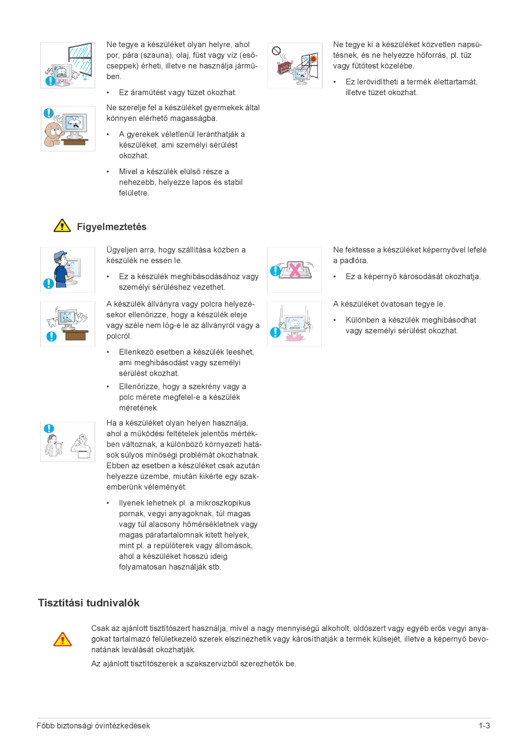 Samsung LS22EFVKUU/EN, LS22EFVKUV/EN, LS20EFVKUV/ZA manual Tisztítási tudnivalók 