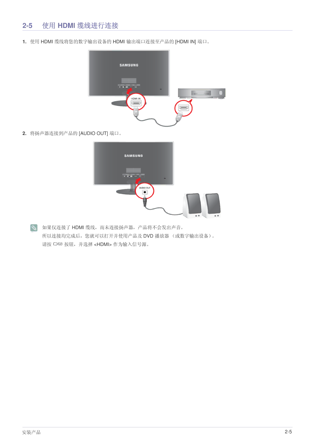 Samsung LS22EFVKUV/EN, LS22EFVKUU/EN, LS20EFVKUV/ZA manual 使用 Hdmi 缆线进行连接 