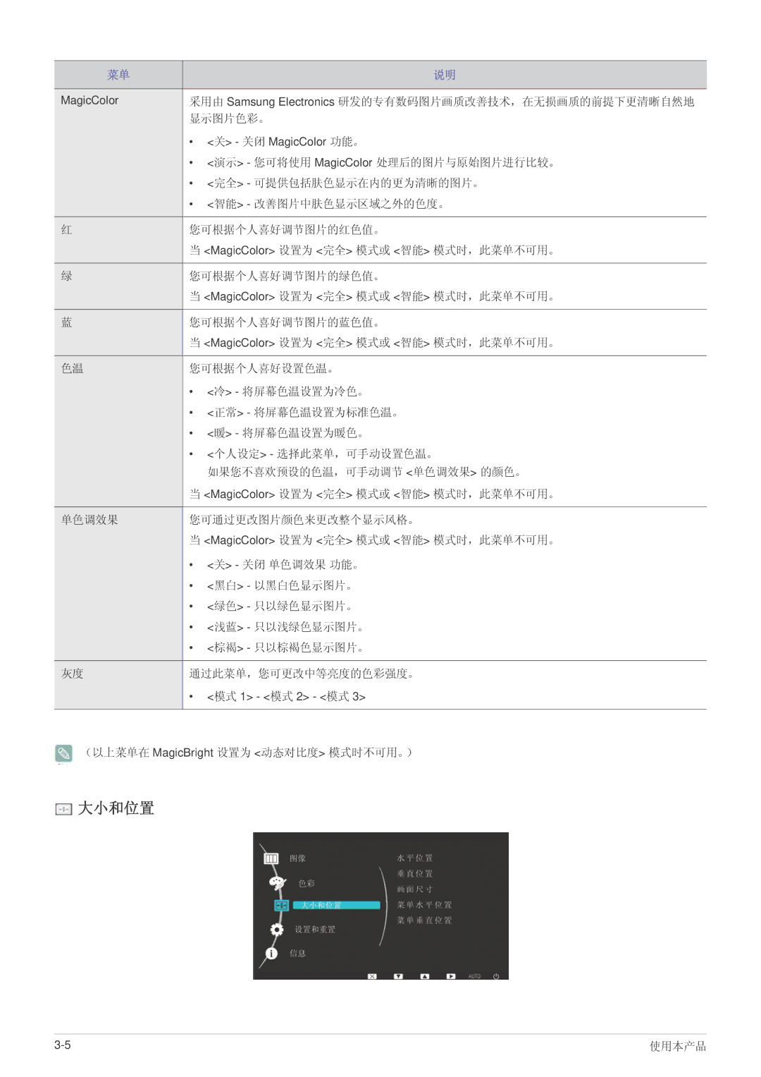 Samsung LS20EFVKUV/ZA, LS22EFVKUV/EN, LS22EFVKUU/EN manual 大小和位置 