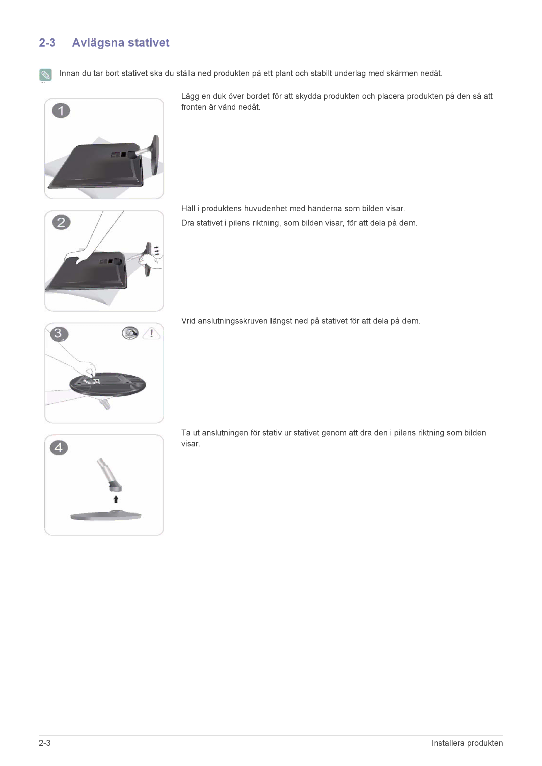 Samsung LS22EFVKUV/EN manual Avlägsna stativet 