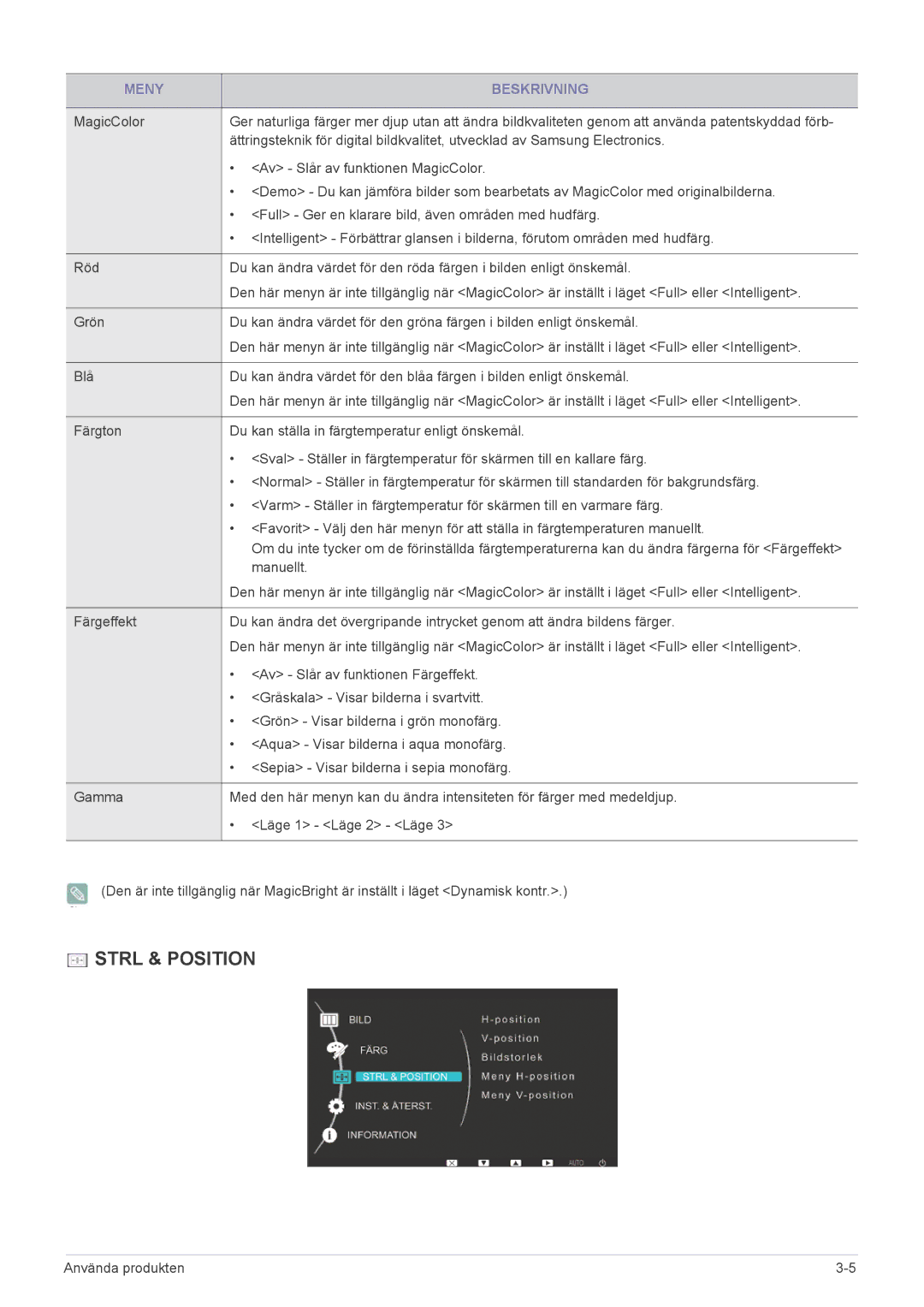 Samsung LS22EFVKUV/EN manual Strl & Position 