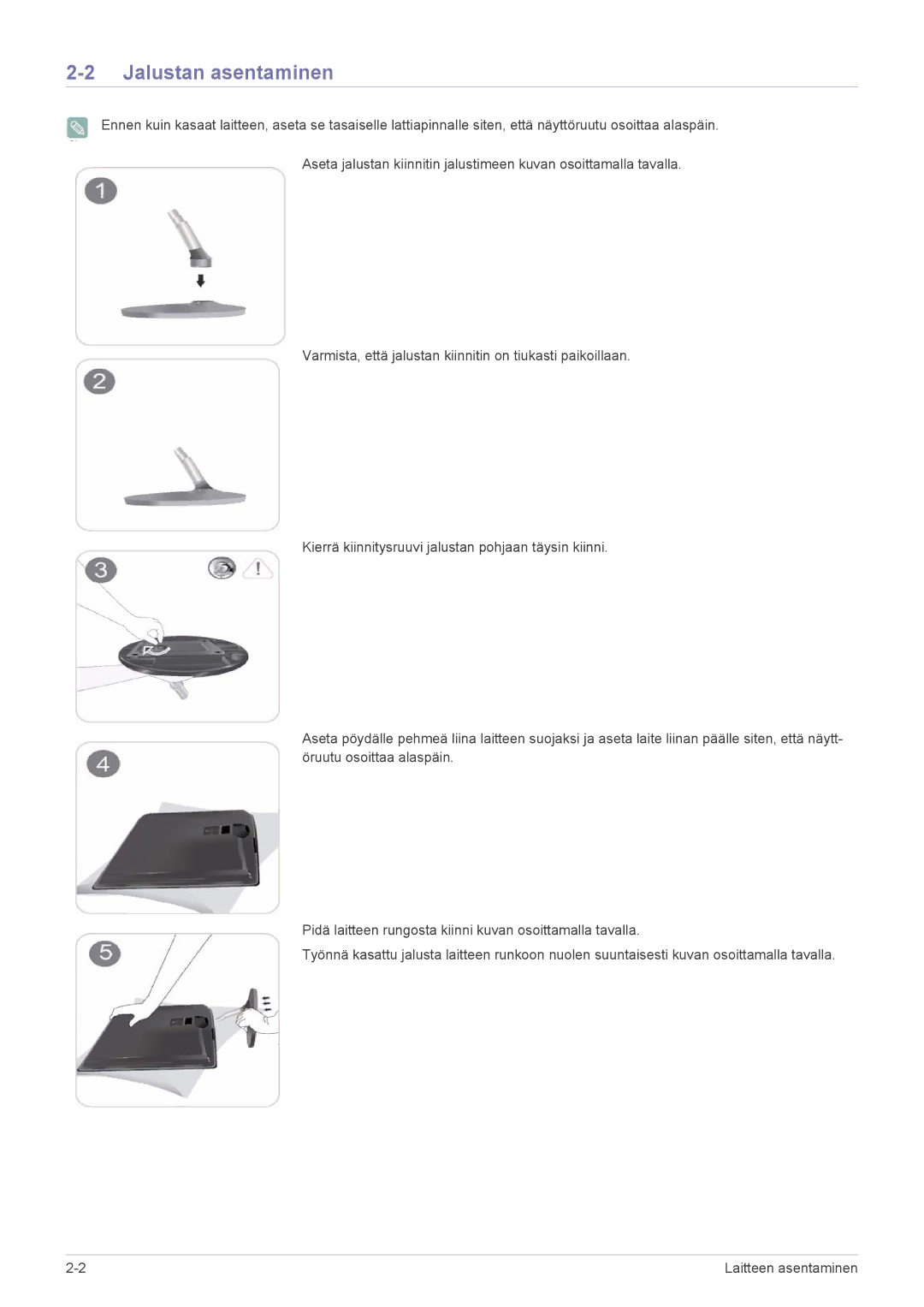 Samsung LS22EFVKUV/EN manual Jalustan asentaminen 