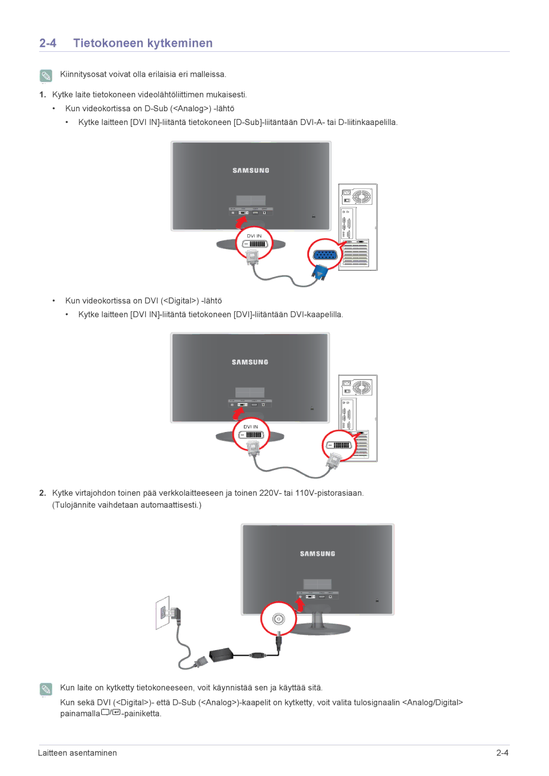 Samsung LS22EFVKUV/EN manual Tietokoneen kytkeminen 