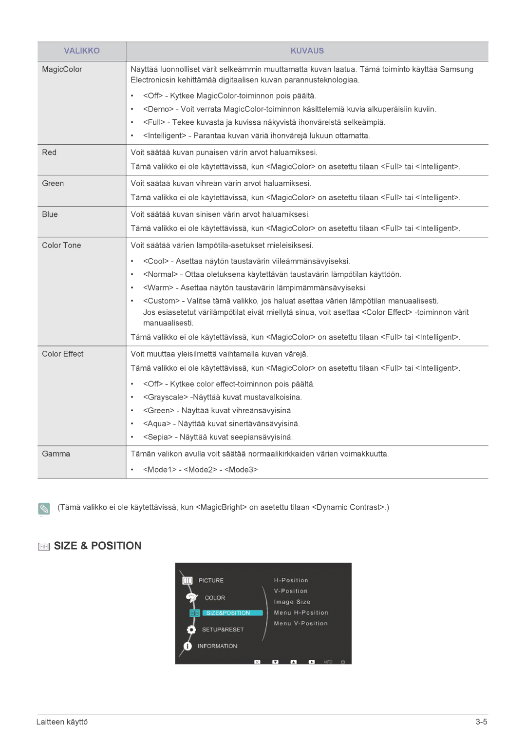 Samsung LS22EFVKUV/EN manual Size & Position 