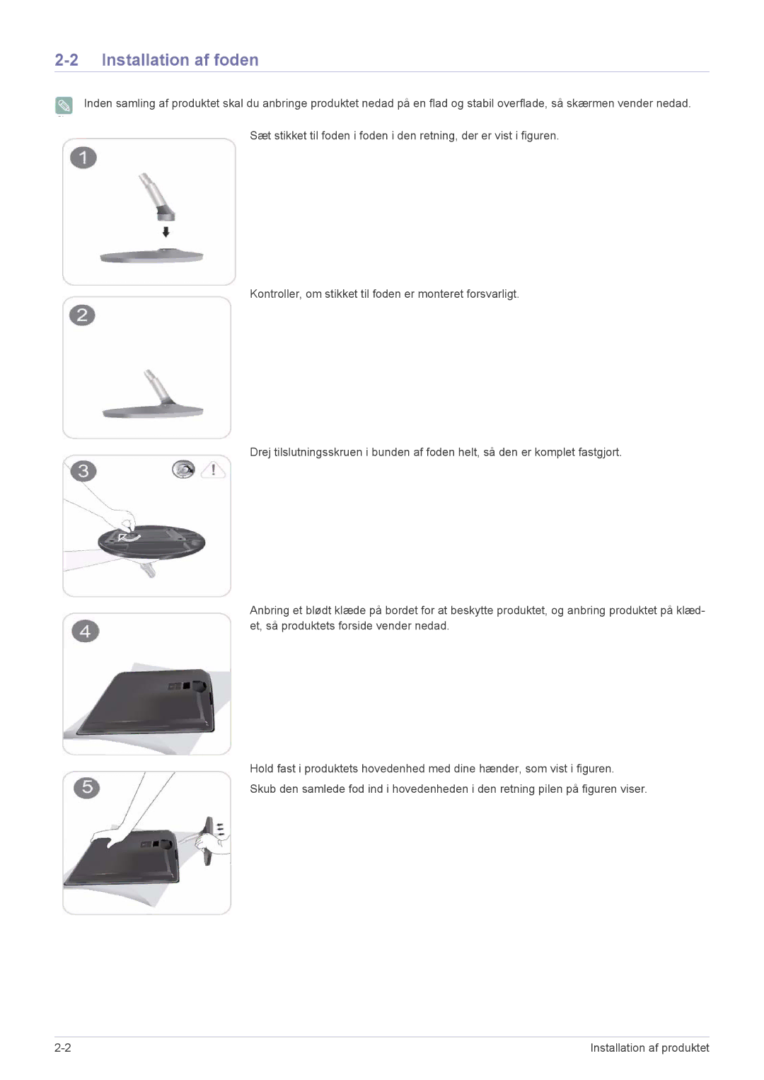 Samsung LS22EFVKUV/EN manual Installation af foden 