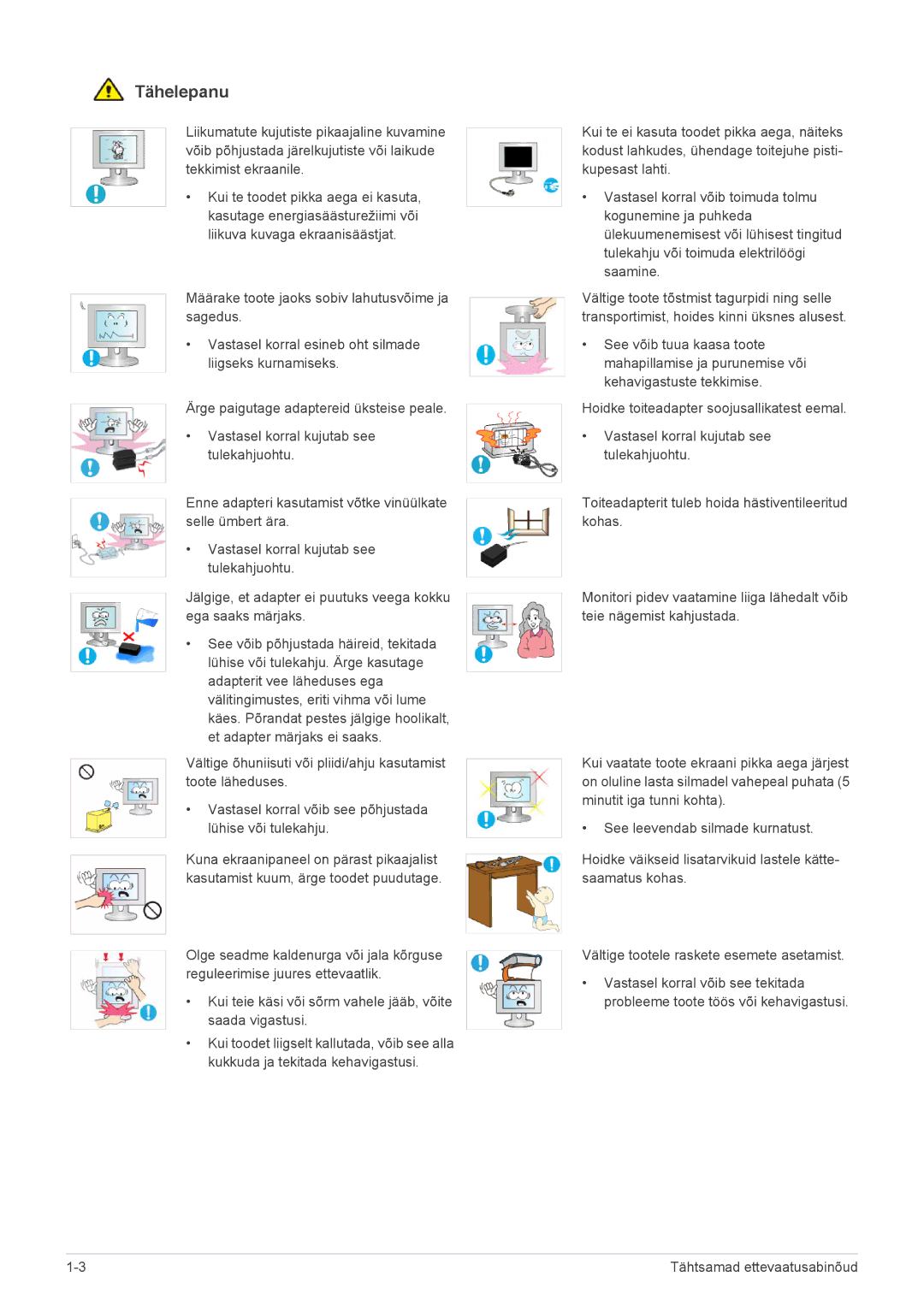 Samsung LS22EFVKUV/EN manual Tähelepanu 