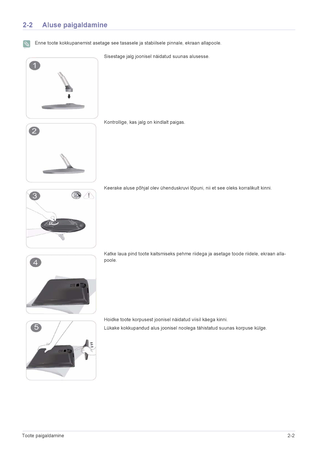 Samsung LS22EFVKUV/EN manual Aluse paigaldamine 