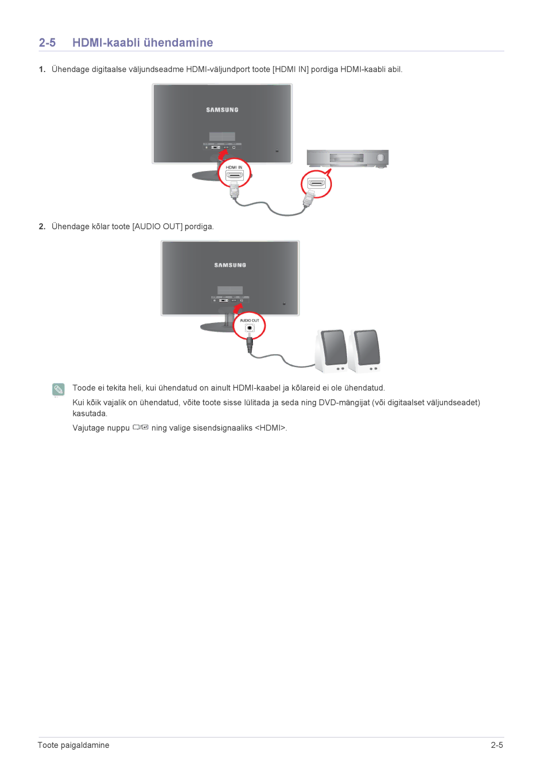 Samsung LS22EFVKUV/EN manual HDMI-kaabli ühendamine 