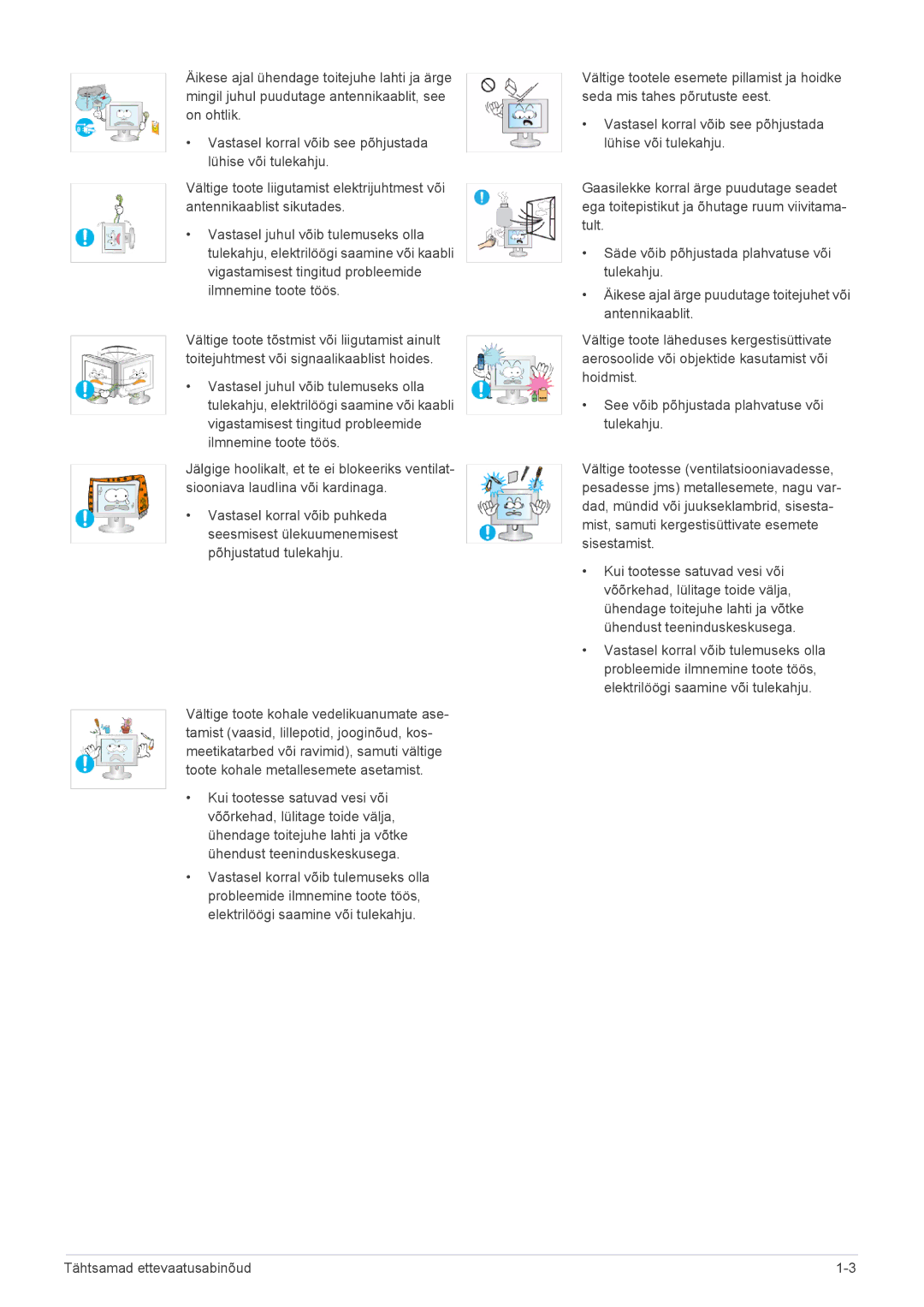 Samsung LS22EFVKUV/EN manual Tähtsamad ettevaatusabinõud 