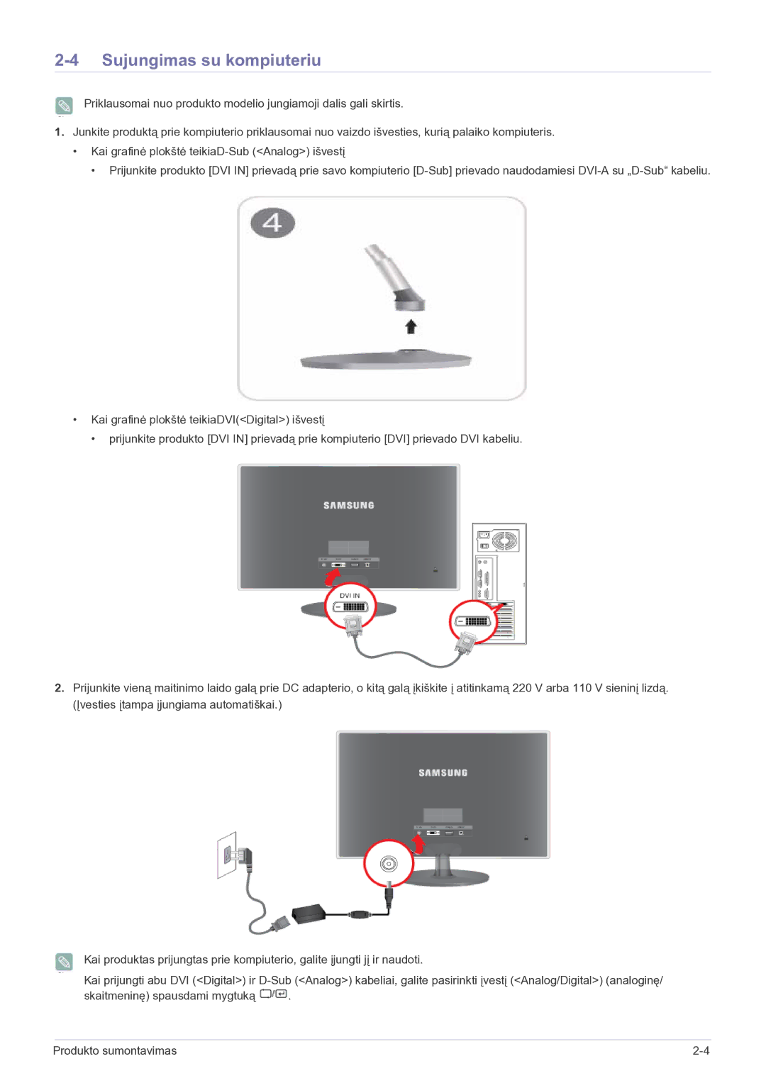 Samsung LS22EFVKUV/EN manual Sujungimas su kompiuteriu 