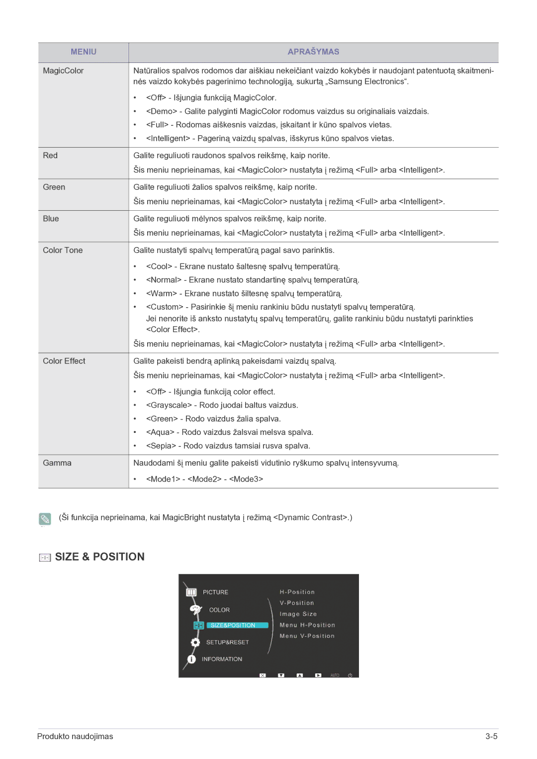 Samsung LS22EFVKUV/EN manual Size & Position 