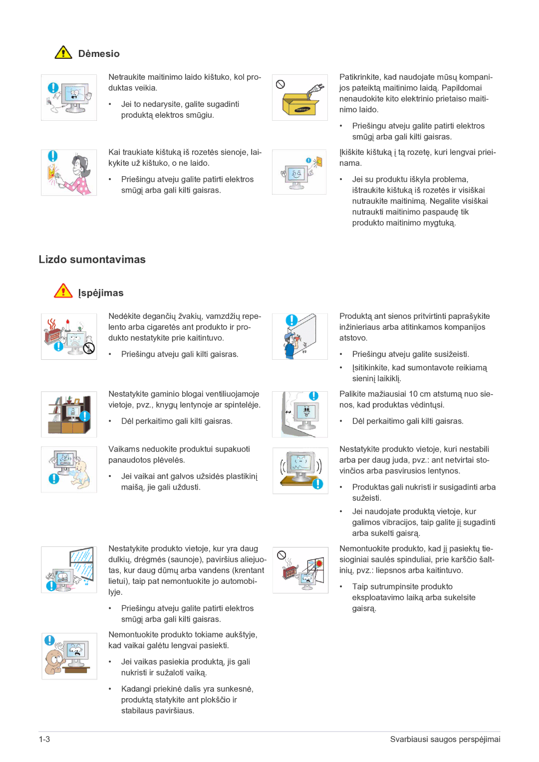 Samsung LS22EFVKUV/EN manual Lizdo sumontavimas, Dėmesio 