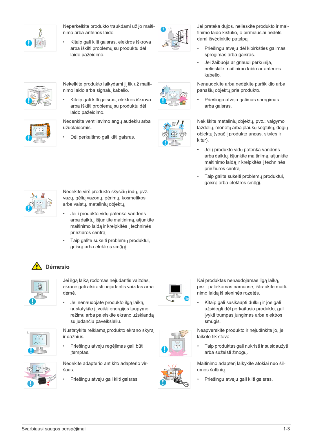 Samsung LS22EFVKUV/EN manual Dėmesio 