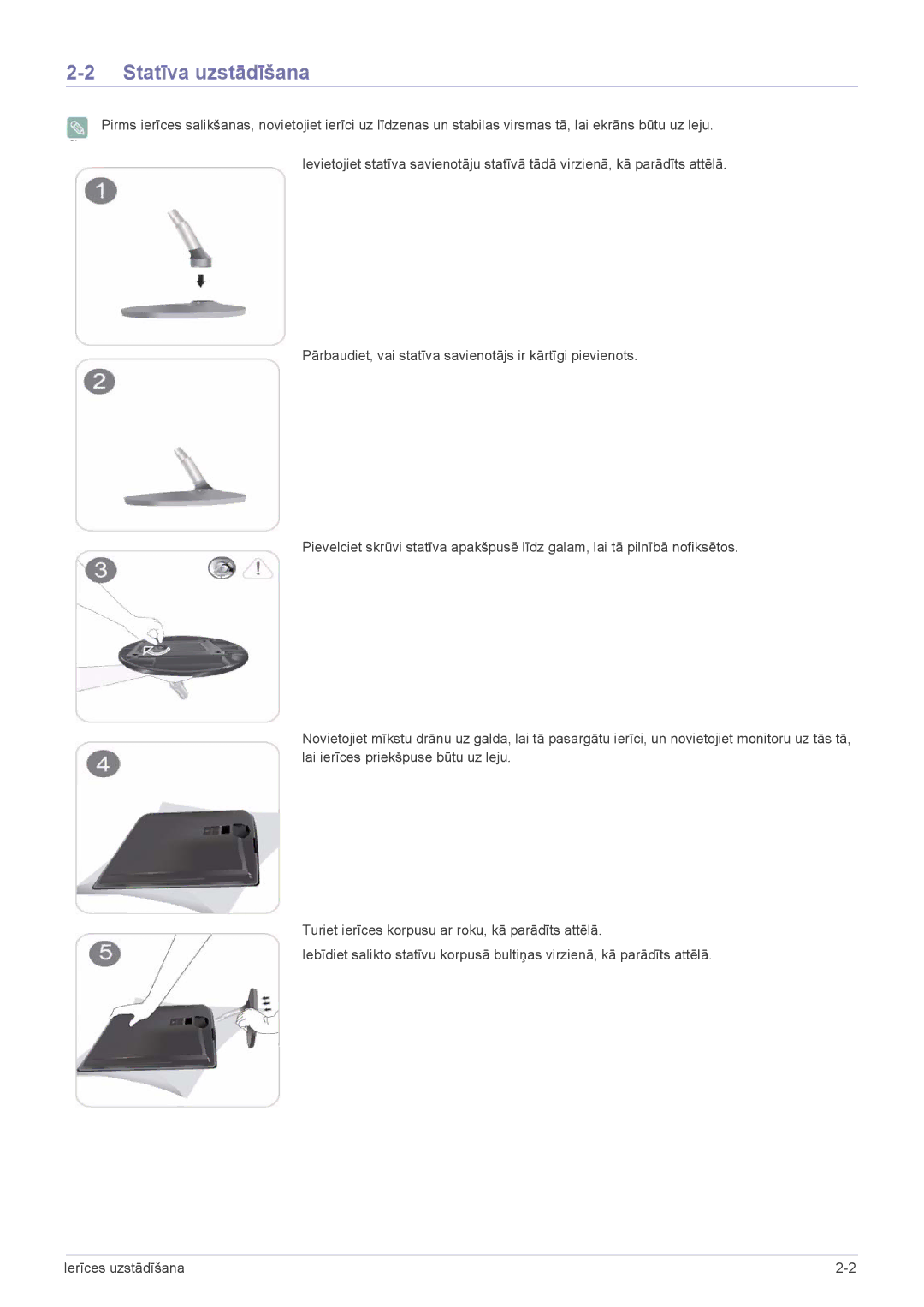 Samsung LS22EFVKUV/EN manual Statīva uzstādīšana 