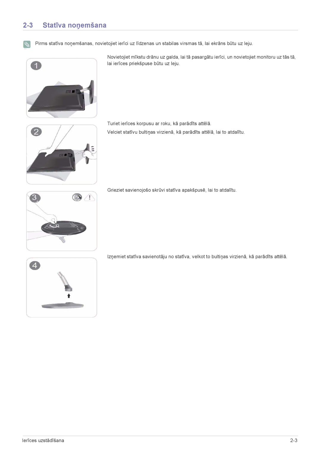 Samsung LS22EFVKUV/EN manual Statīva noņemšana 