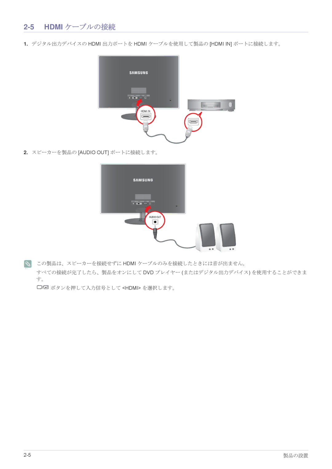 Samsung LS22EFVKUV/XJ, LS20EFVKUV/XJ manual Hdmi ケーブルの接続 