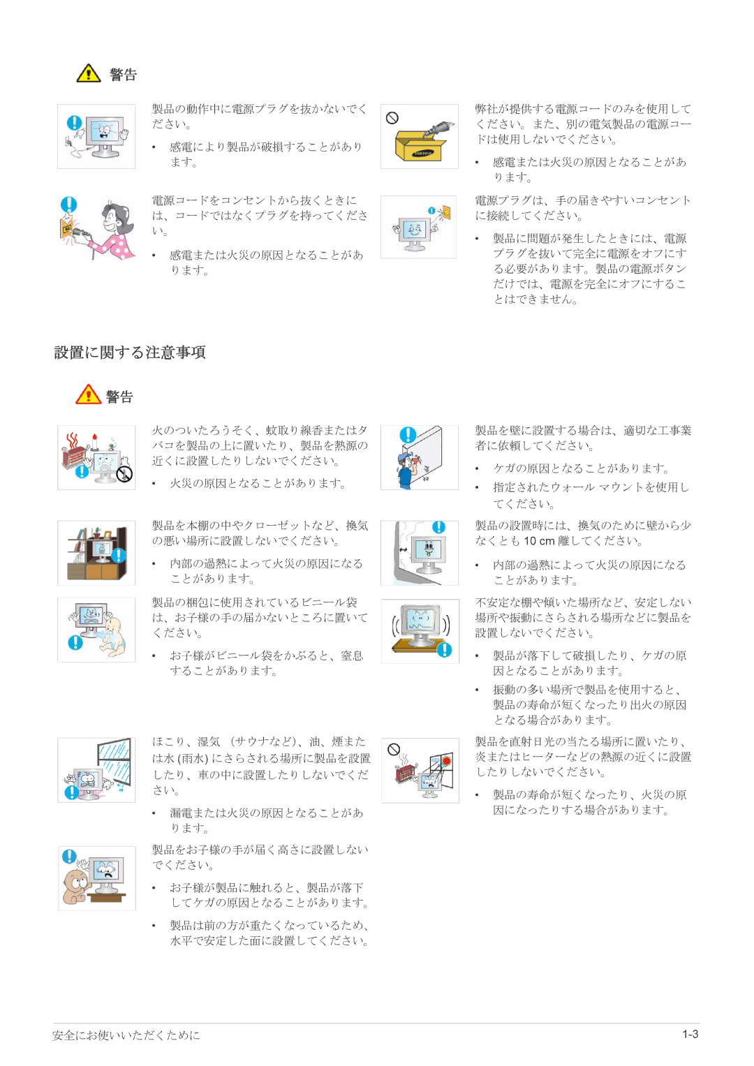 Samsung LS20EFVKUV/XJ, LS22EFVKUV/XJ manual 設置に関する注意事項 