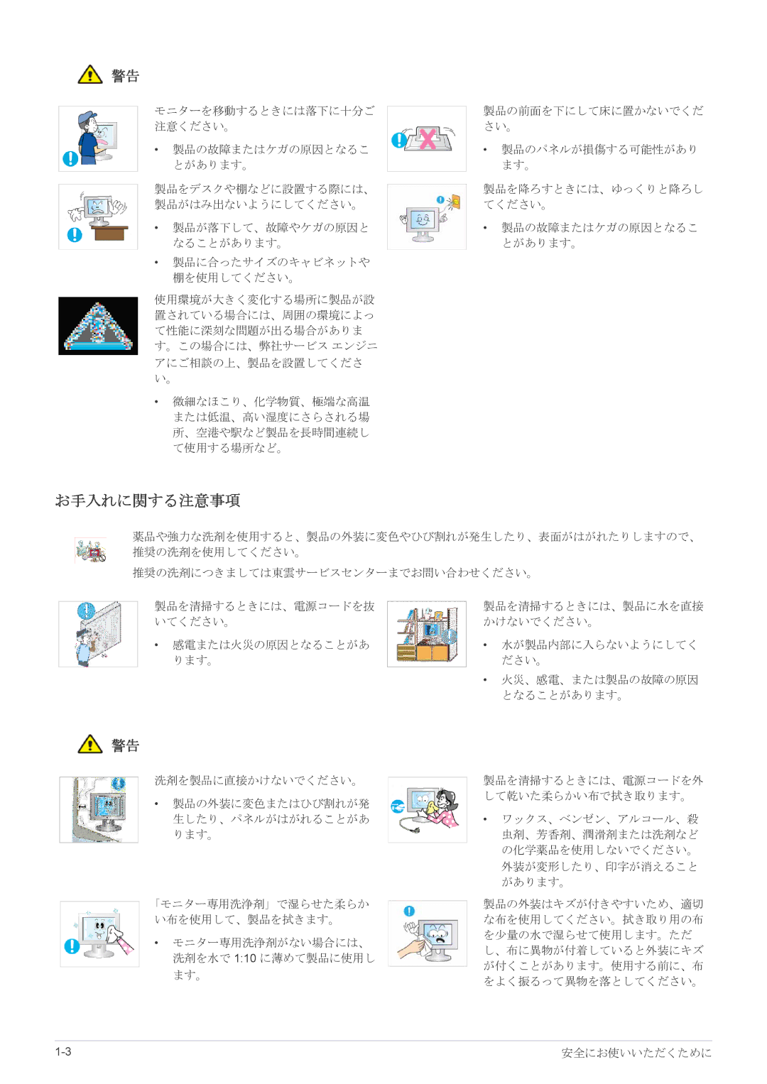 Samsung LS22EFVKUV/XJ, LS20EFVKUV/XJ manual お手入れに関する注意事項 