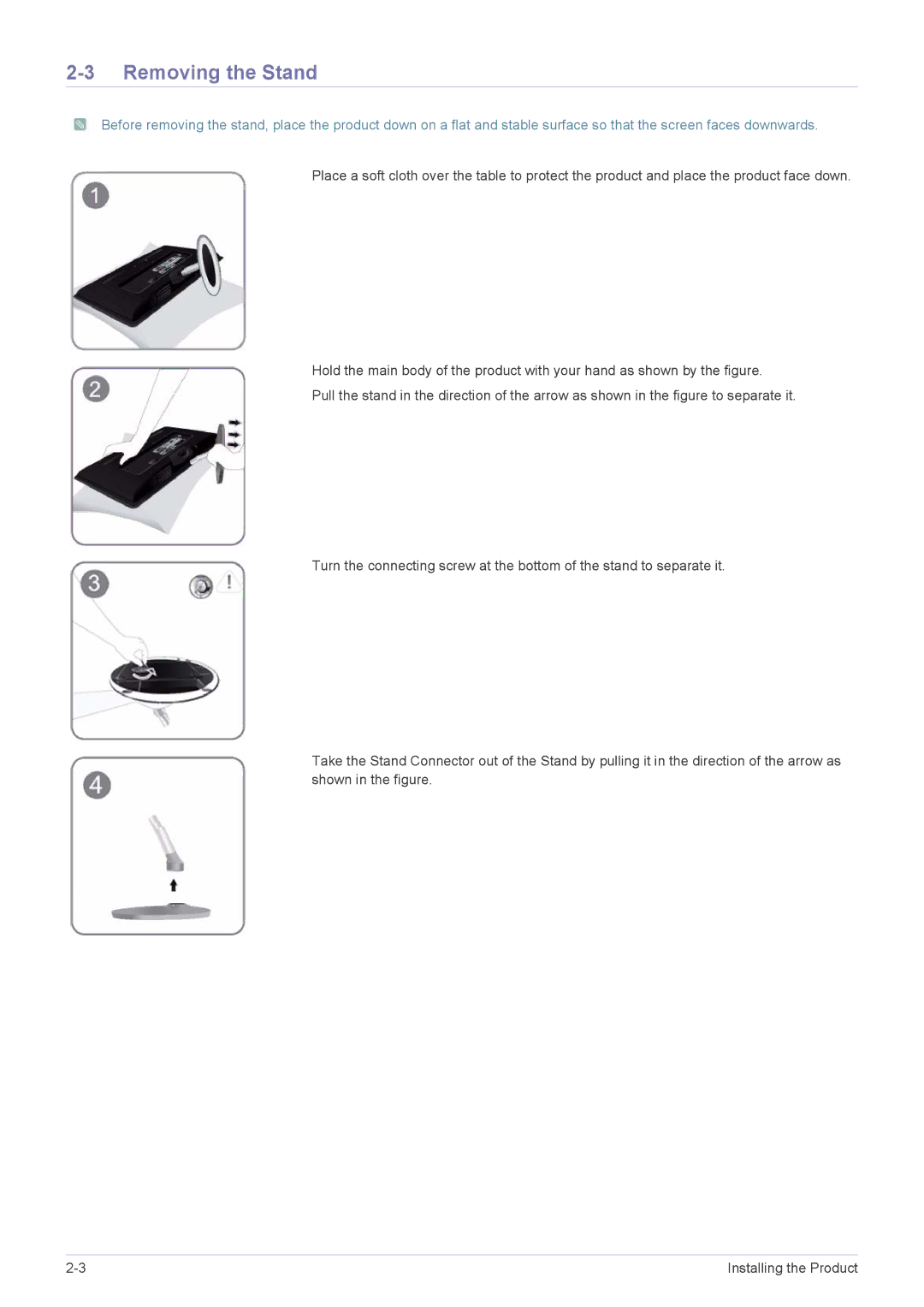 Samsung LS22ELDKF/XE, LS22ELDKF/EN, LS23ELDKF/EN, LS23ELDKF/XE manual Removing the Stand 