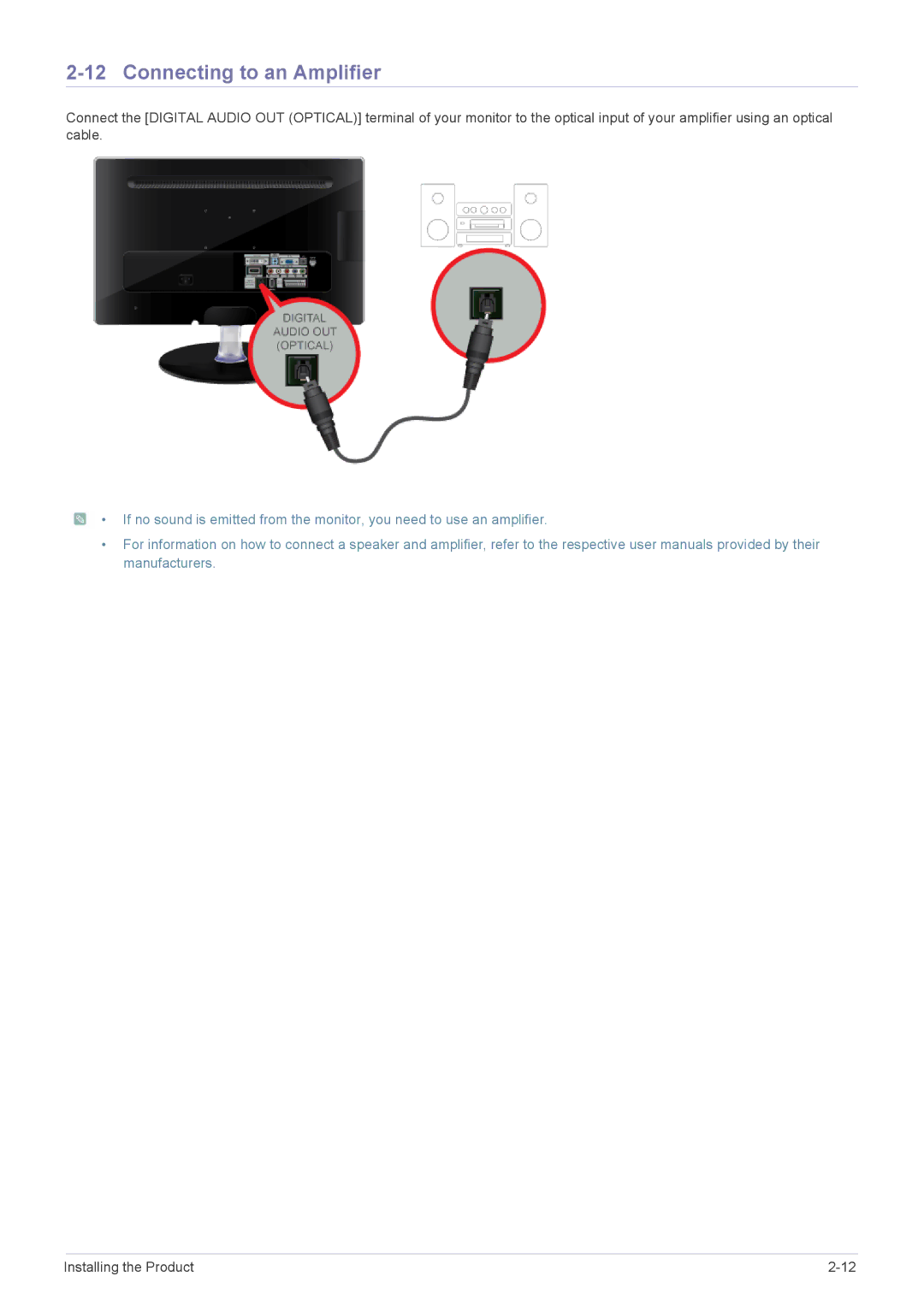 Samsung LS23ELDKF/EN, LS22ELDKF/EN, LS22ELDKF/XE, LS23ELDKF/XE manual Connecting to an Amplifier 