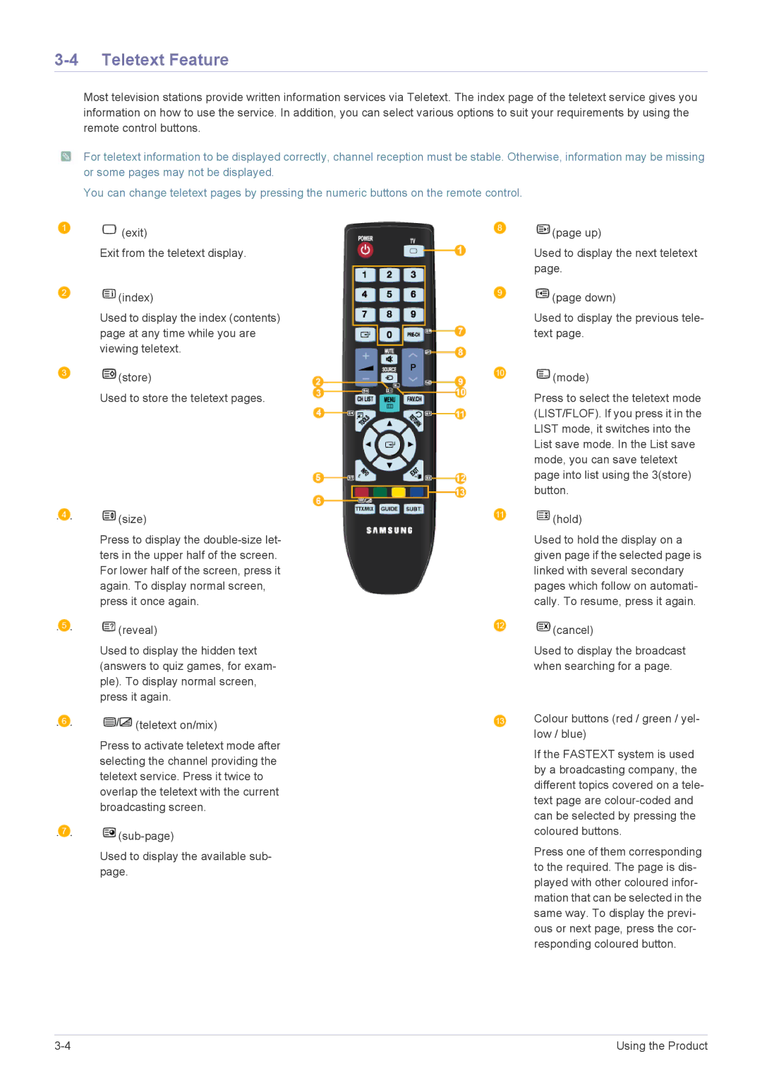 Samsung LS22ELDKF/EN, LS23ELDKF/EN, LS22ELDKF/XE, LS23ELDKF/XE manual Teletext Feature 