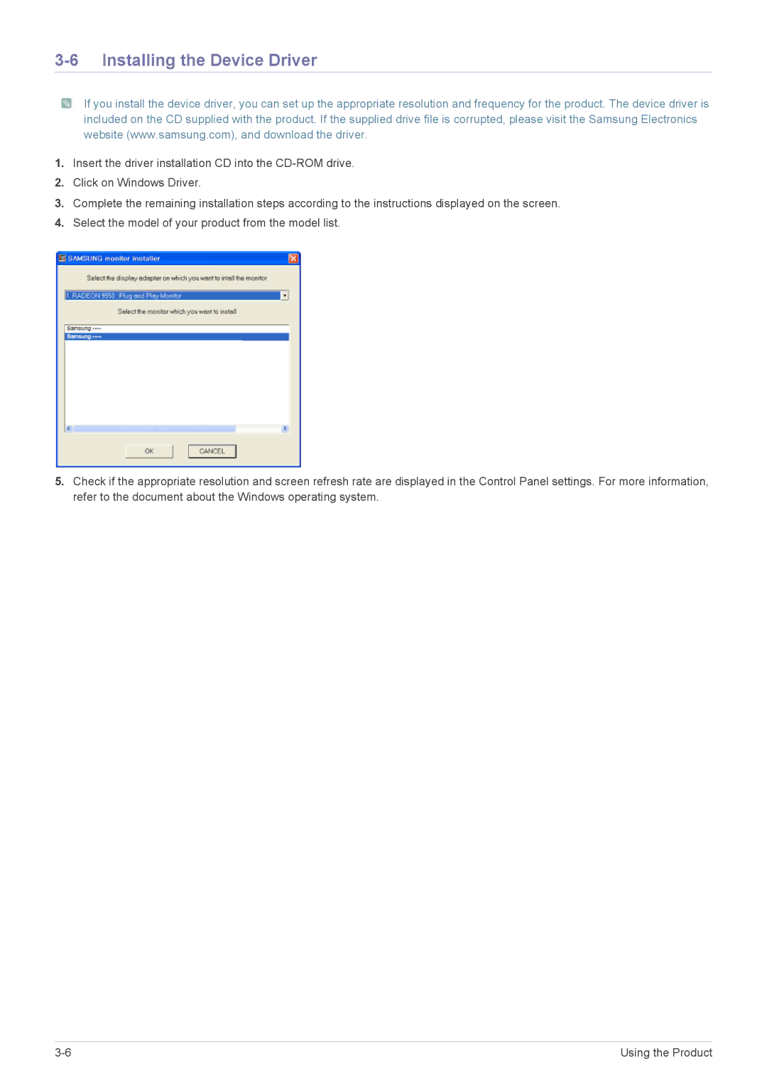 Samsung LS22ELDKF/EN, LS23ELDKF/EN, LS22ELDKF/XE, LS23ELDKF/XE manual Installing the Device Driver 