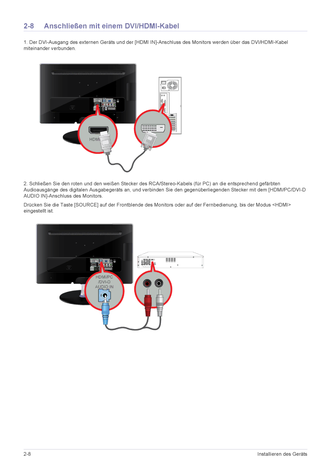 Samsung LS22ELDKF/EN, LS23ELDKF/EN manual Anschließen mit einem DVI/HDMI-Kabel 