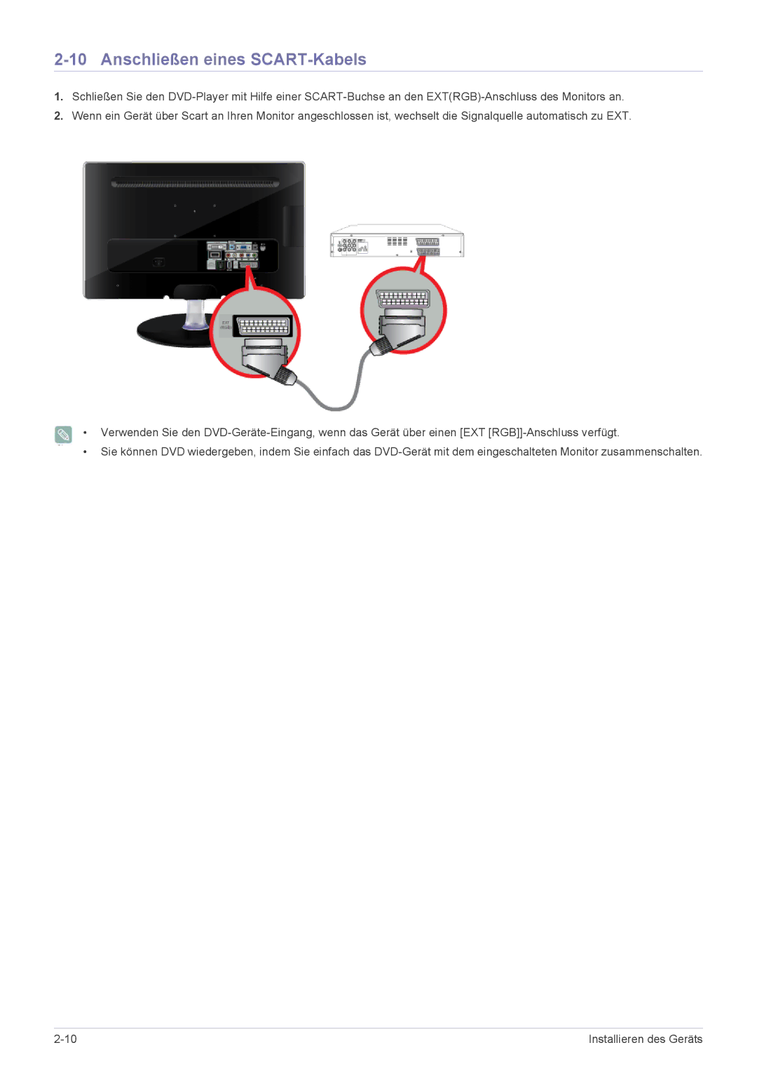 Samsung LS22ELDKF/EN, LS23ELDKF/EN manual Anschließen eines SCART-Kabels 