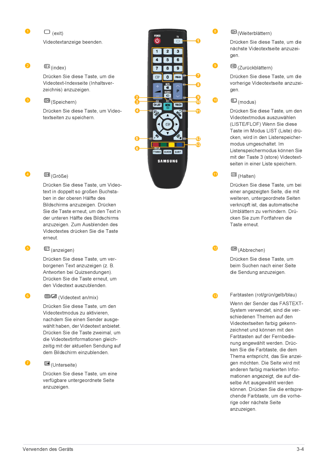 Samsung LS22ELDKF/EN, LS23ELDKF/EN manual Exit Videotextanzeige beenden Index 