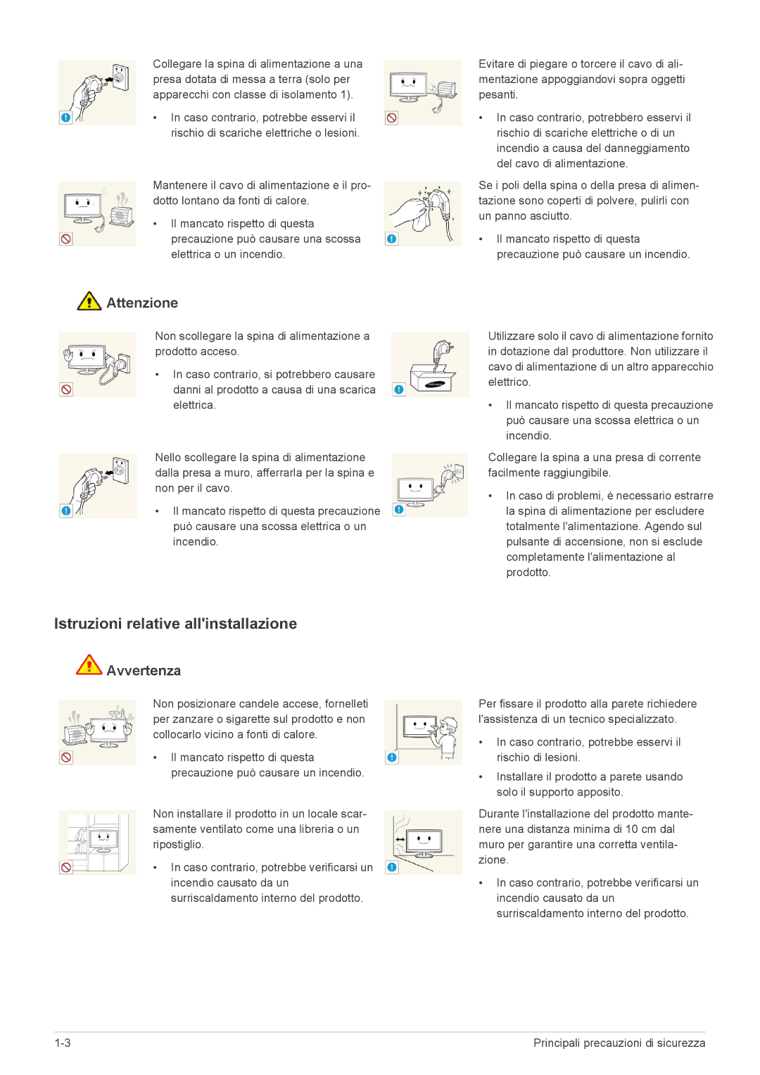 Samsung LS22ELDKF/EN, LS23ELDKF/EN manual Istruzioni relative allinstallazione, Attenzione 