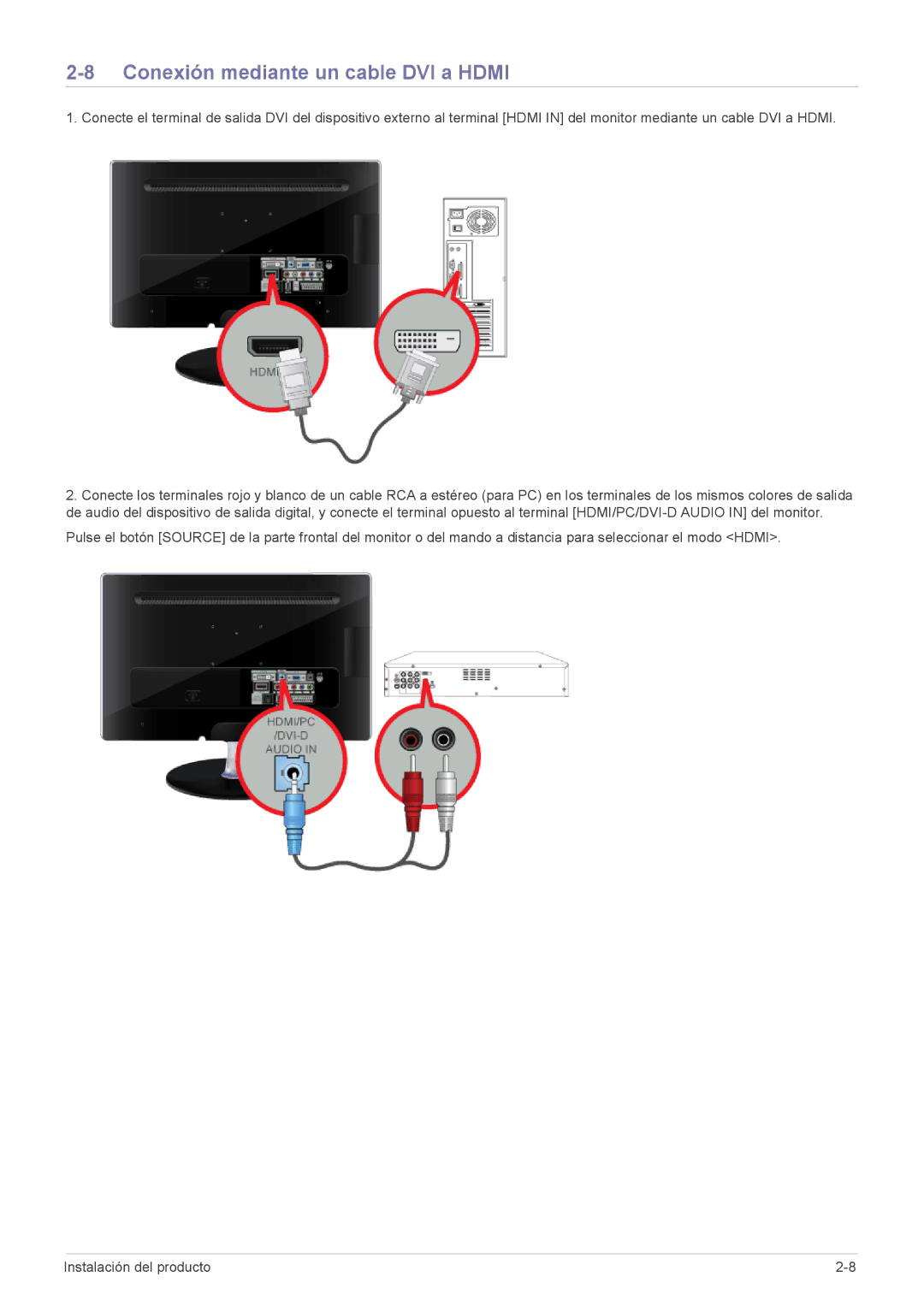 Samsung LS23ELDKF/EN, LS22ELDKF/EN manual Conexión mediante un cable DVI a Hdmi 