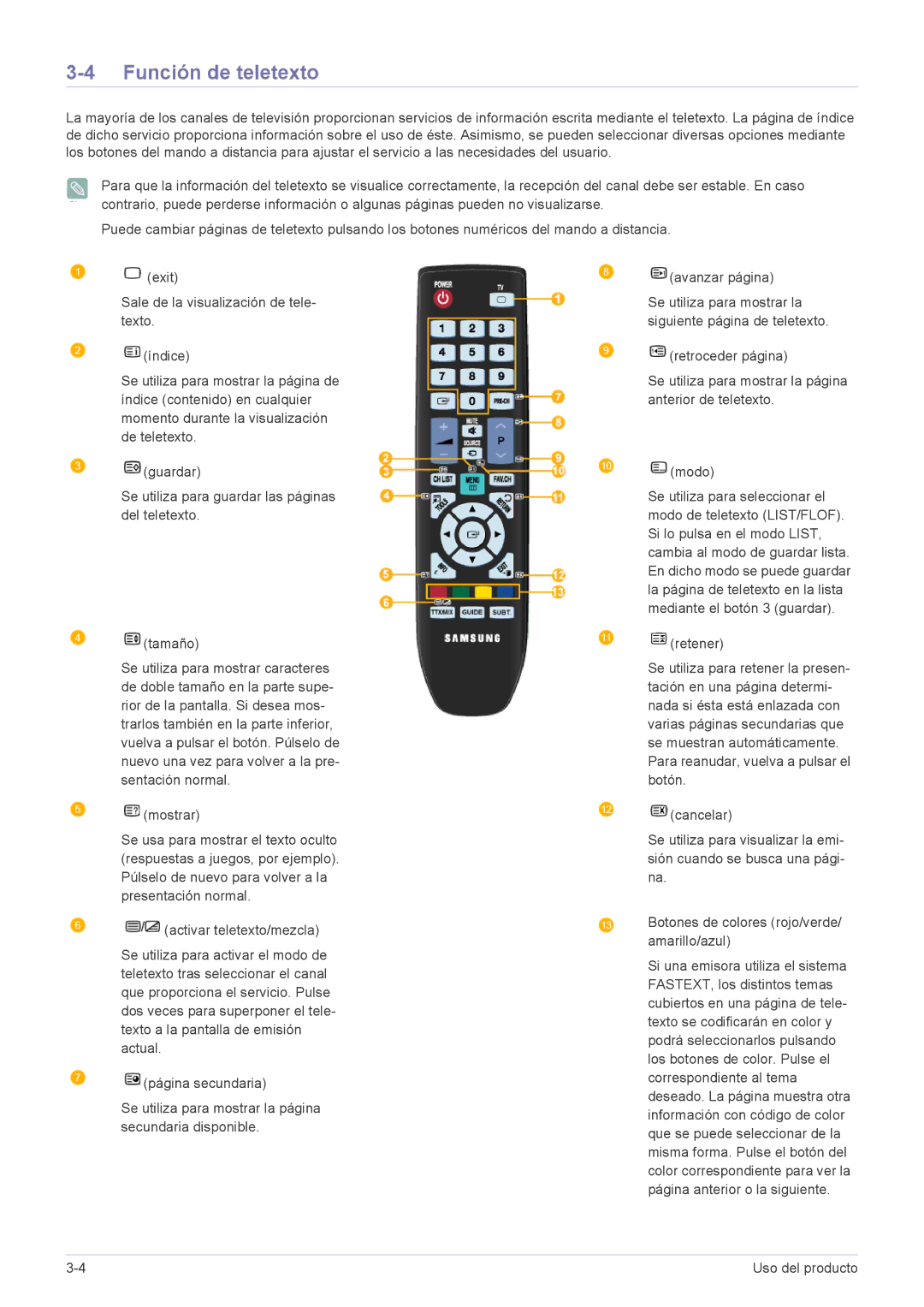 Samsung LS22ELDKF/EN, LS23ELDKF/EN manual Función de teletexto 