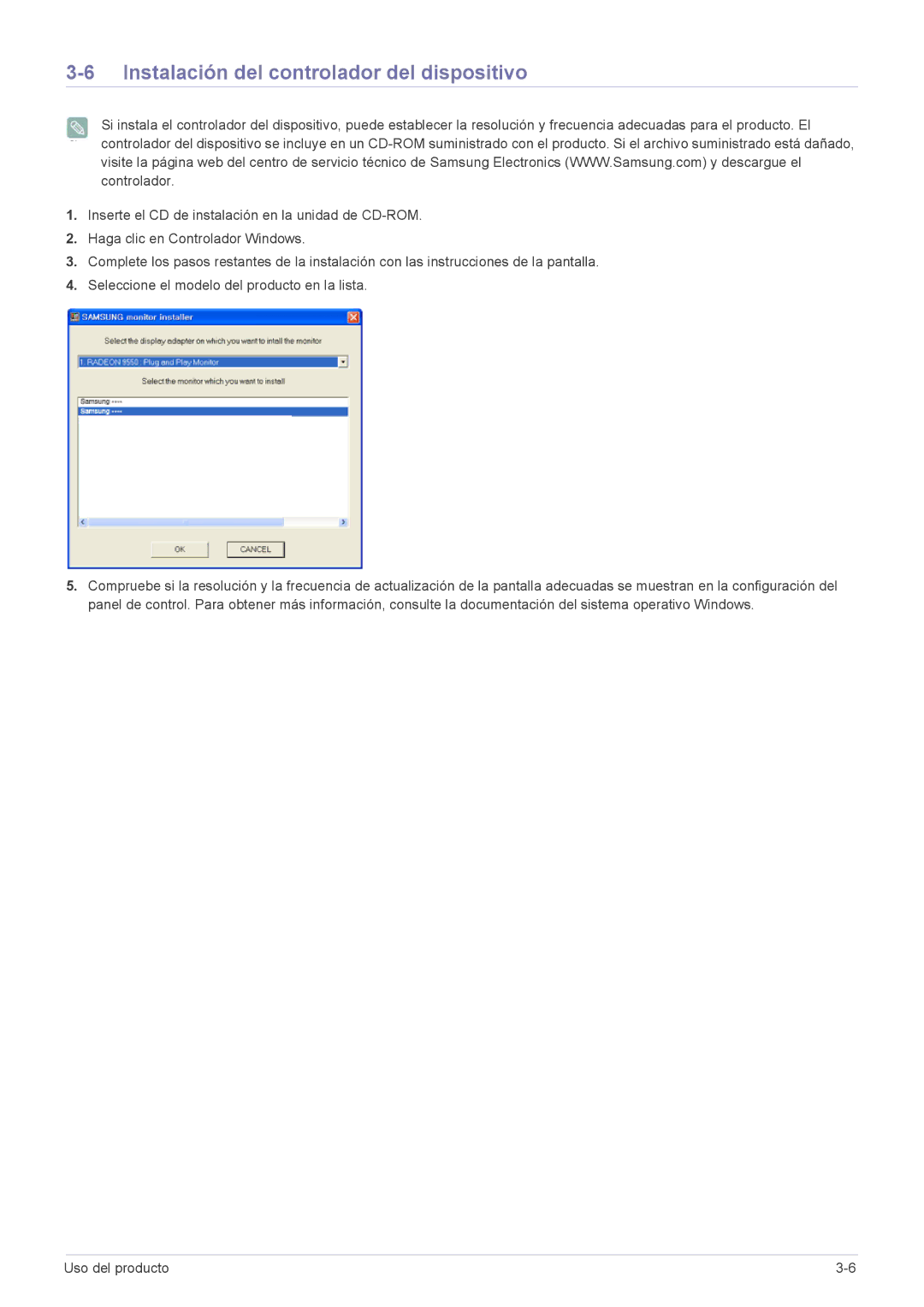 Samsung LS22ELDKF/EN, LS23ELDKF/EN manual Instalación del controlador del dispositivo 