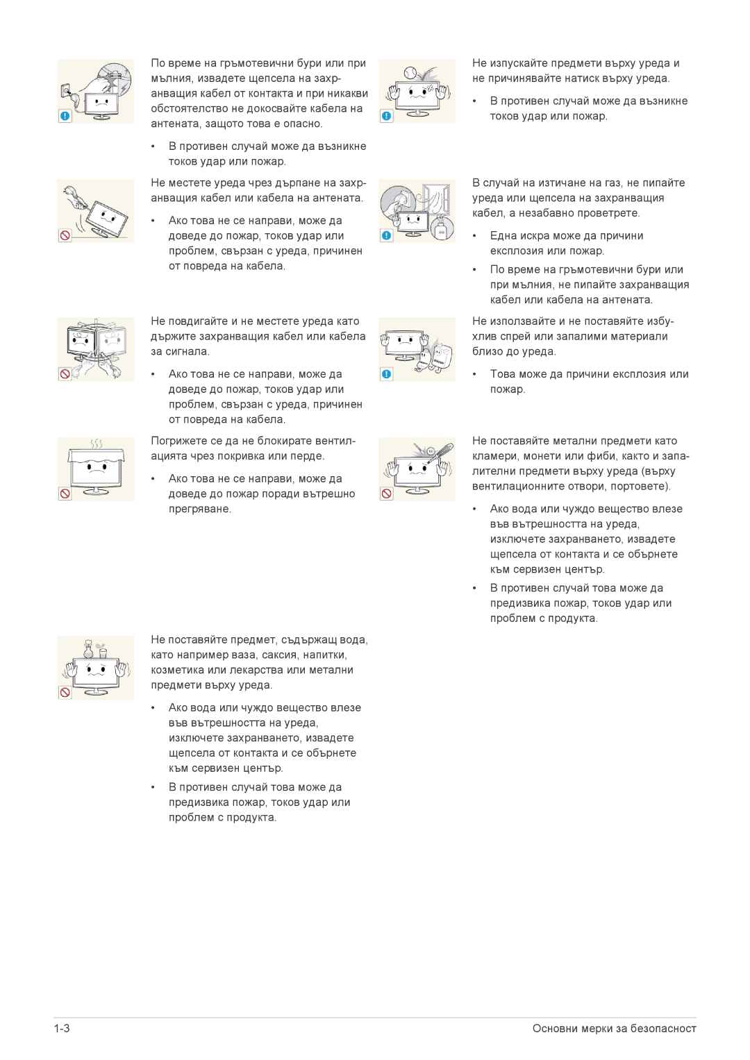 Samsung LS22ELDKF/EN, LS23ELDKF/EN manual Основни мерки за безопасност 