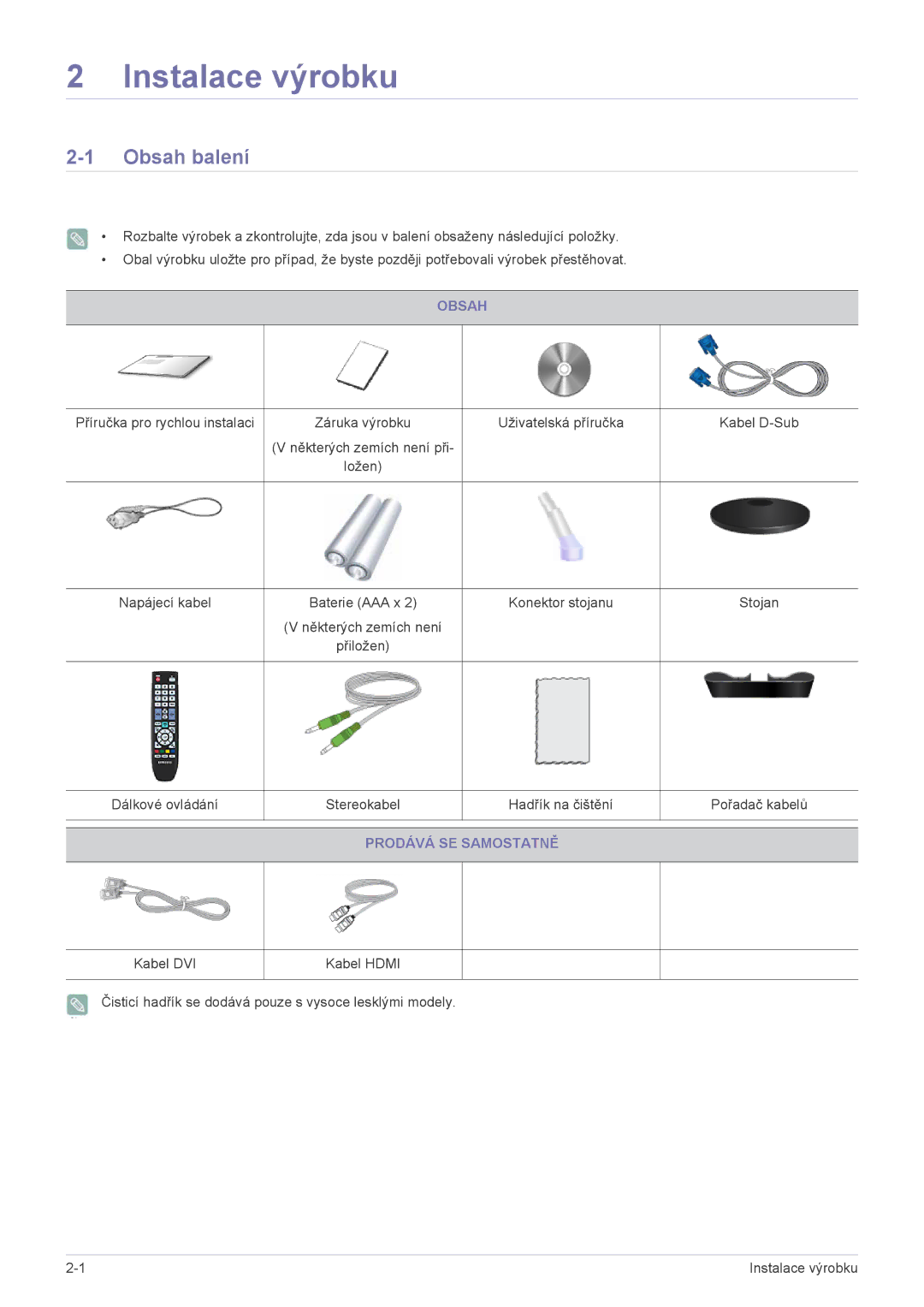 Samsung LS22ELDKF/EN, LS23ELDKF/EN manual Obsah balení, Prodává SE Samostatně 