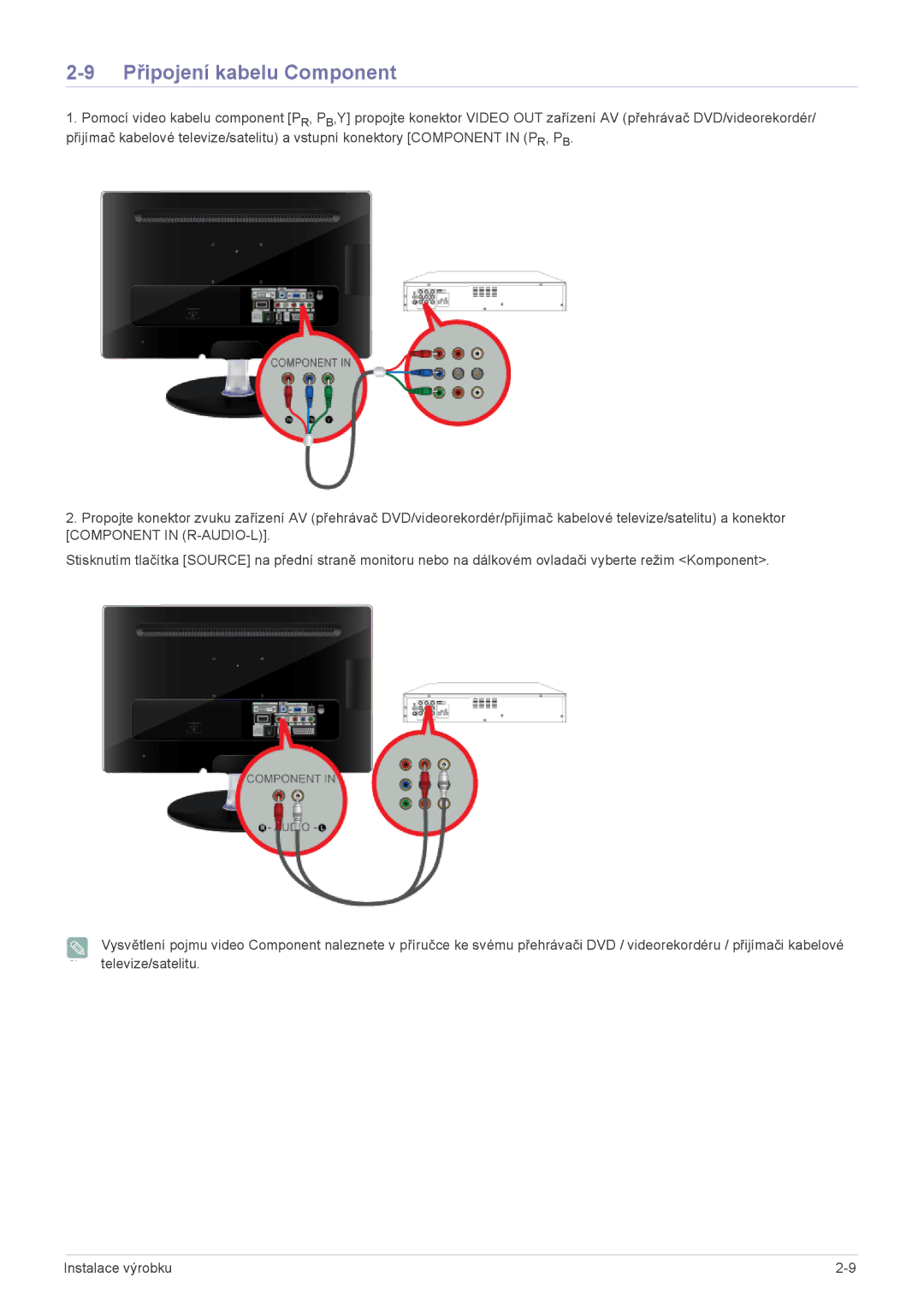 Samsung LS23ELDKF/EN, LS22ELDKF/EN manual Připojení kabelu Component 