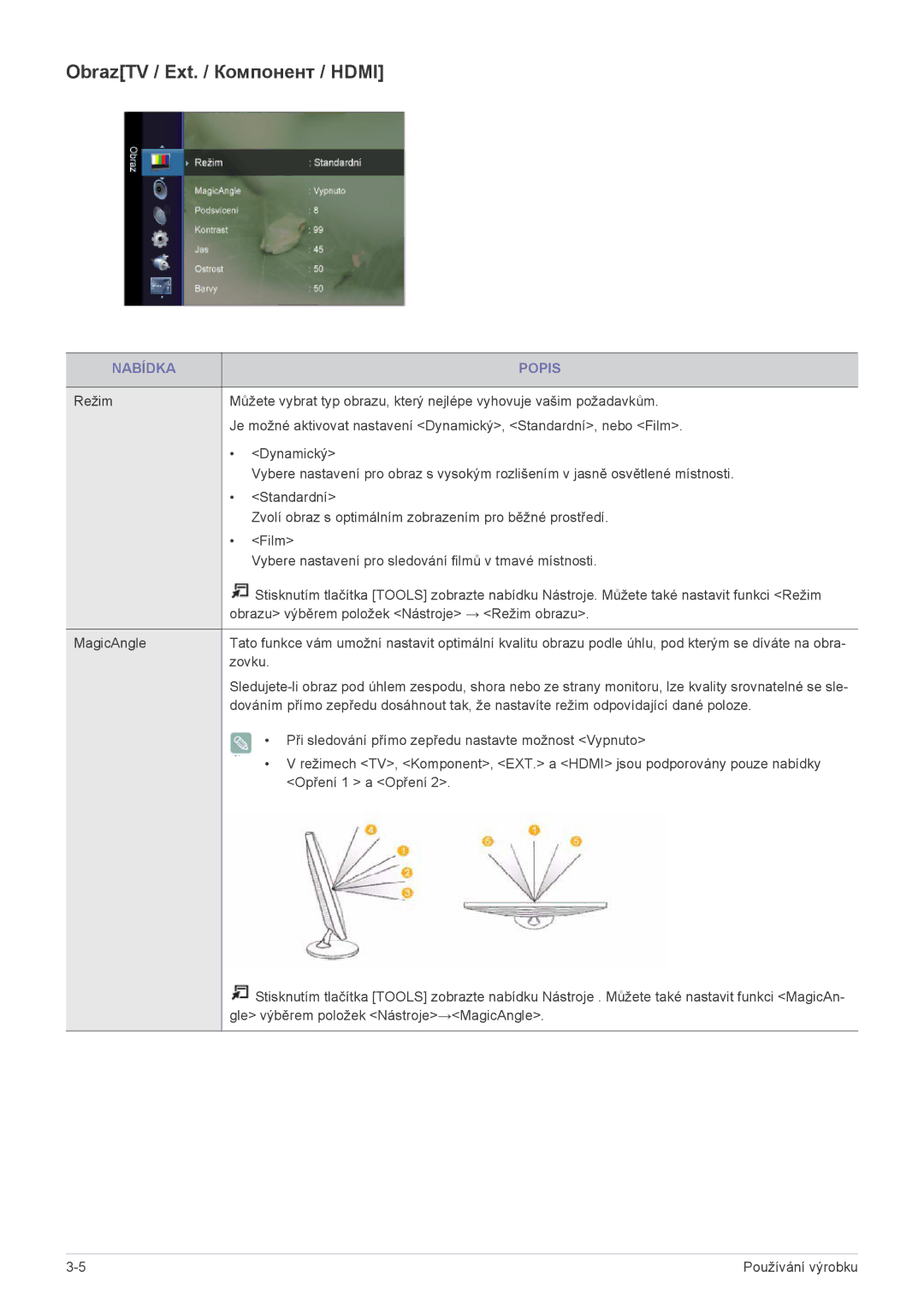 Samsung LS22ELDKF/EN, LS23ELDKF/EN manual ObrazTV / Ext. / Компонент / Hdmi 