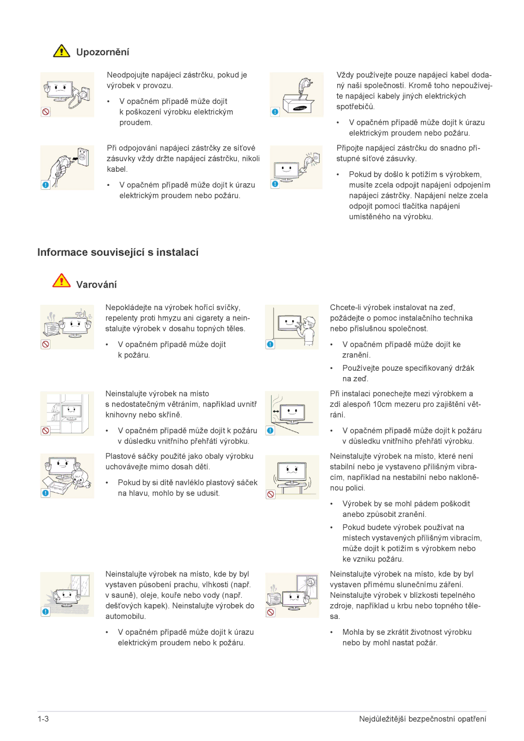 Samsung LS22ELDKF/EN, LS23ELDKF/EN manual Informace související s instalací, Upozornění 