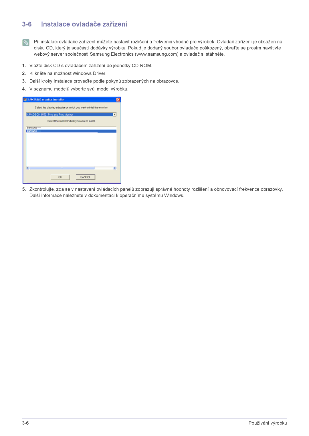 Samsung LS22ELDKF/EN, LS23ELDKF/EN manual Instalace ovladače zařízení 